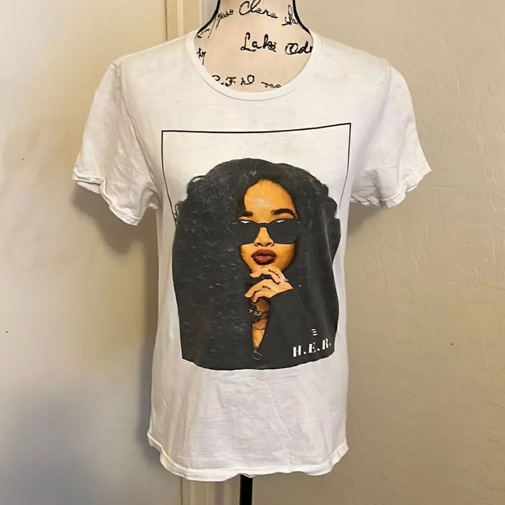 H.E.R Singer Artist White Graphic T-Shirt Concert Festival